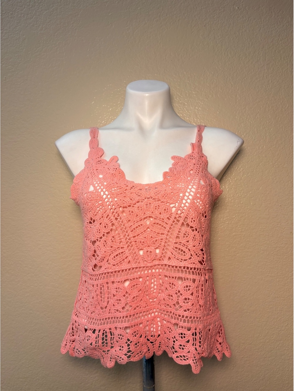 Summer Boho Coquette Pink Crochet Lace Sleeveless Top Cami Fairy Top #13